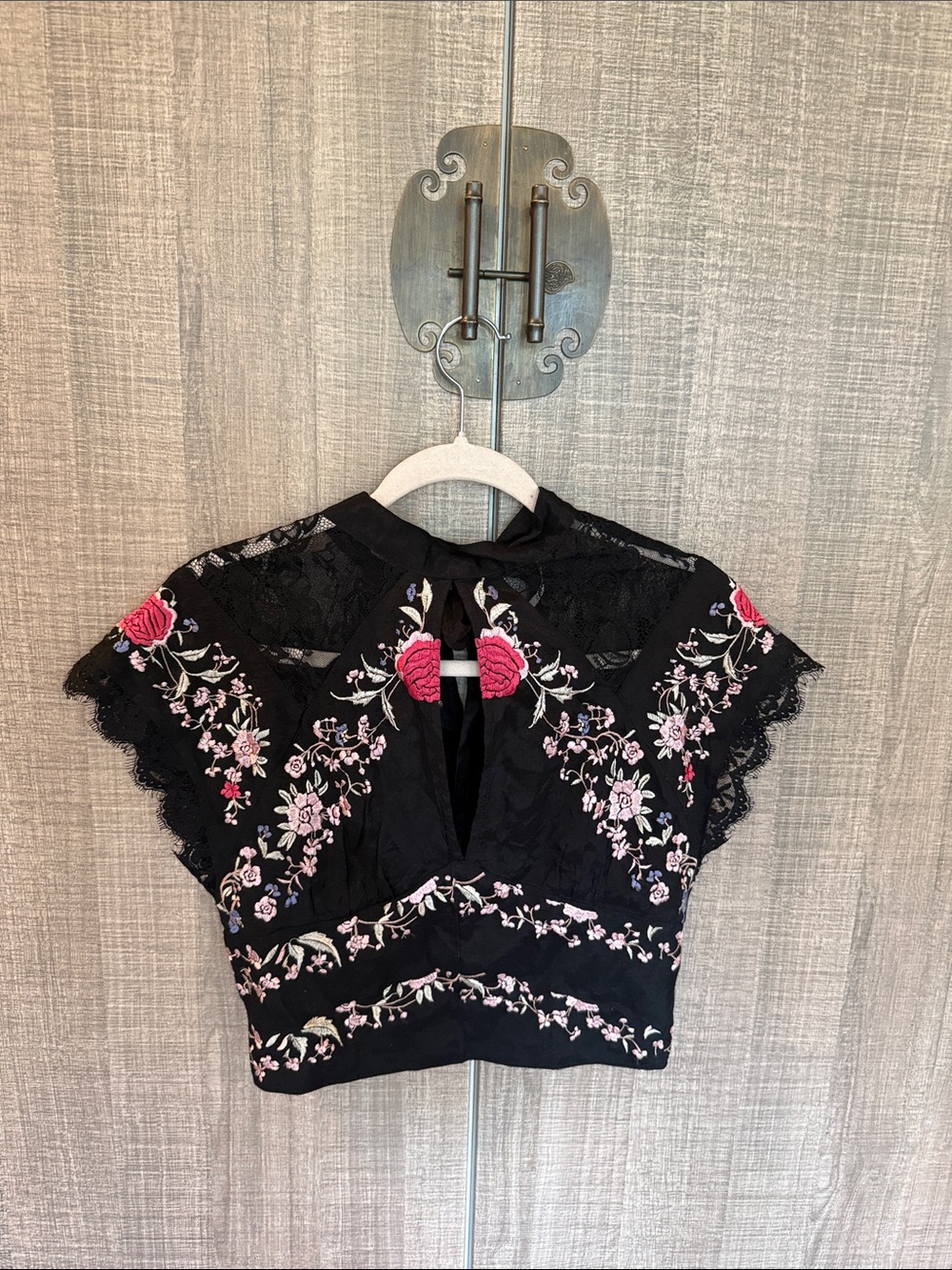 Free People Chiara Embroidered Top with floral Embroidery and Lace Detailing.